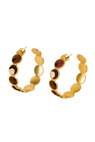 Brackish Cassandra Multi Bezel Hoop Earrings with round gold-tone bezels and alternating multicolored details.