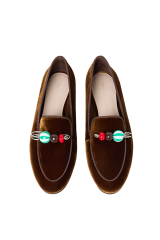 Loeffler Randall Vale Embellished Loafer in dark brown with colorful jewel-inspired embellishments across the vamp.