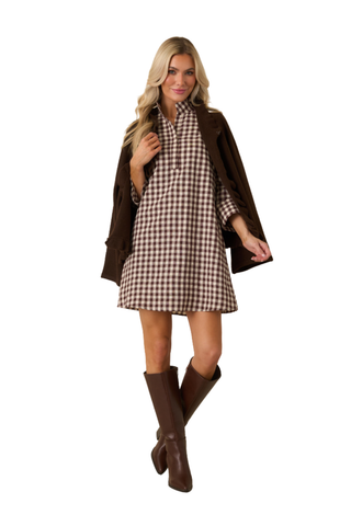 Savoy Shift Dress, Chocolate Check