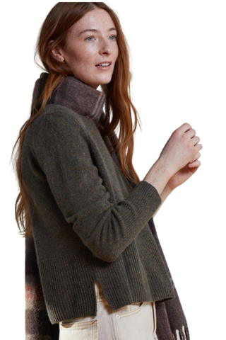 Boxy Crew Slit Sweater, Hazel
