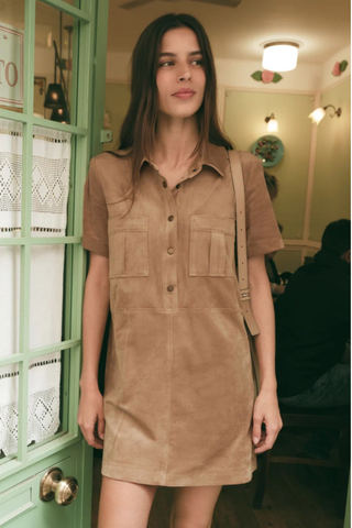 Leone Suede Mini Dress, Light Sand