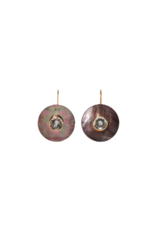 Lizzie Fortunato Taj II Earrings in Gray featuring rounded gray-toned drops with metallic and sparkling center details.