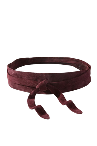 ADA Collection Wrap Belt in Berry Suede featuring a rich berry suede finish and adjustable wraparound tie silhouette.