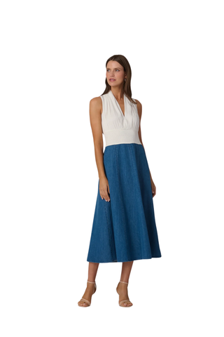 Bentley Dress, Ivory/Denim