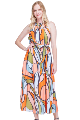Stitched Halter Midi Dress, Retro Stained Glass