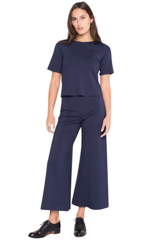 Ponte Wide Leg Crop Pant, Navy