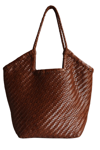 Bembien Selene Tote in sienna large handwoven leather tote with braided straps and geometric cut-out detail
