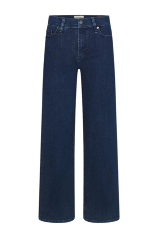 Dark wash high-rise wide-leg jeans with slim fit through hips by FRAME