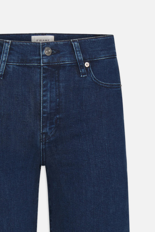 Dark wash high-rise wide-leg jeans with slim fit through hips by FRAME