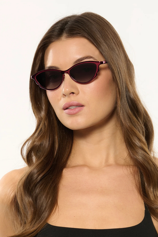 Krewe Solange Sunglasses in Scarlet Chroma + Bordeaux featuring oversized scarlet mirrored frames with grey gradient lenses