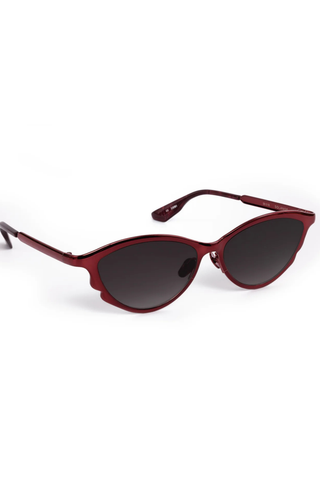 Krewe Solange Sunglasses in Scarlet Chroma + Bordeaux featuring oversized scarlet mirrored frames with grey gradient lenses