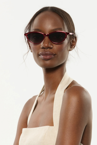 Krewe Solange Sunglasses in Scarlet Chroma + Bordeaux featuring oversized scarlet mirrored frames with grey gradient lenses