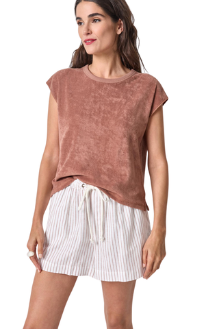 Lilla P Terry Boxy Sleeveless Top in Bark with relaxed boxy silhouette and soft textured terry fabric