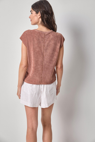 Lilla P Terry Boxy Sleeveless Top in Bark with relaxed boxy silhouette and soft textured terry fabric