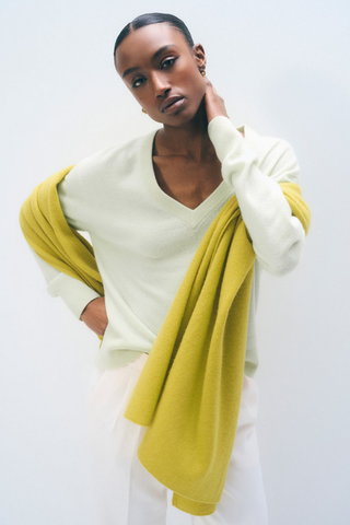White + Warren Cashmere Travel Wrap in Citronelle, a bright yellow-green oversized 100% cashmere wrap.