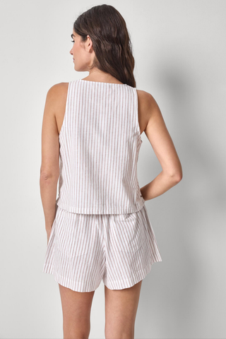 Lilla P Sleeveless Zip Top in Bark Stripe with lightweight striped fabric and front zip neckline detail
